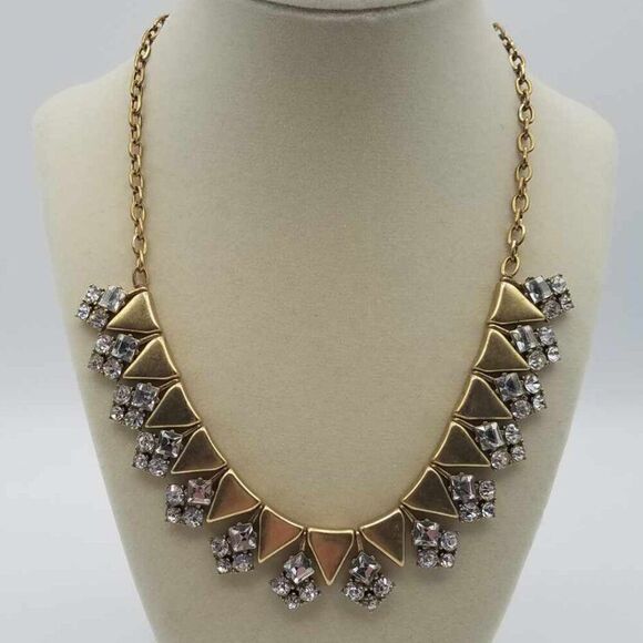 J Crew Matte Finish Triangle Crystal Rhinestone Cluster Necklace - Picture 1 of 12